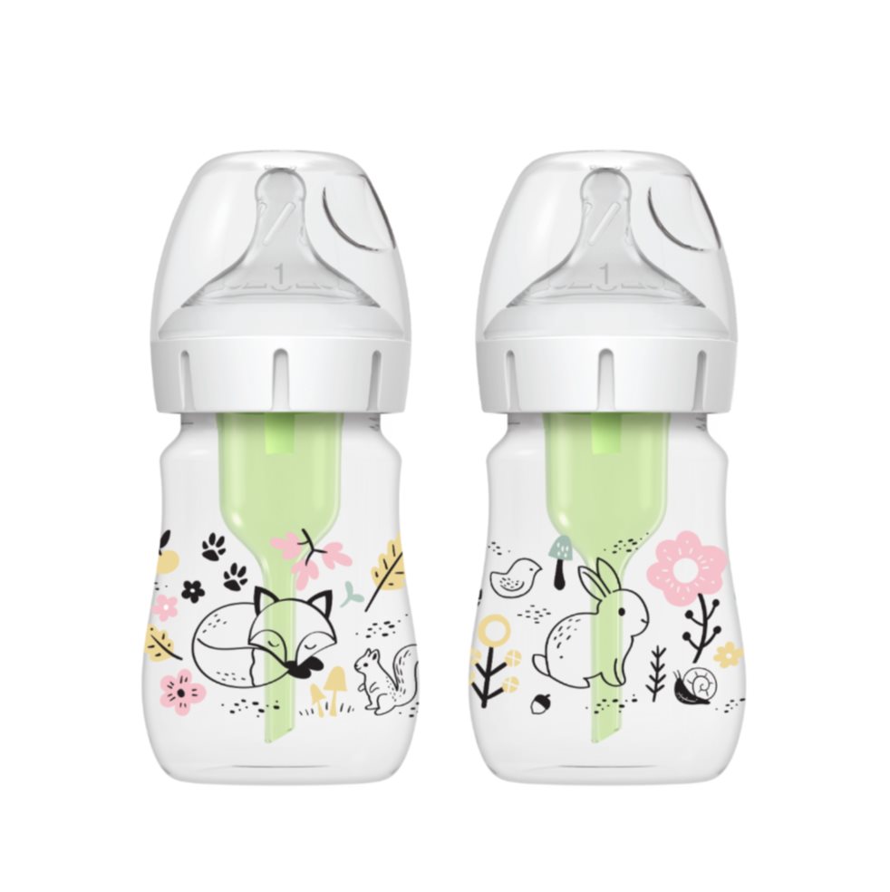 Teteros Option+ Boca Ancha de 5 Oz Decorado Bosque Set x 2 Dr Browns Botella x 1 Tus opciones nunca han sido mejores que con el biberón de cuello ancho Anti-Colic Options+ de Dr. Brown's Natural Flow�, ahora en una presentación estampada con divertidos dibujos infantiles pero con