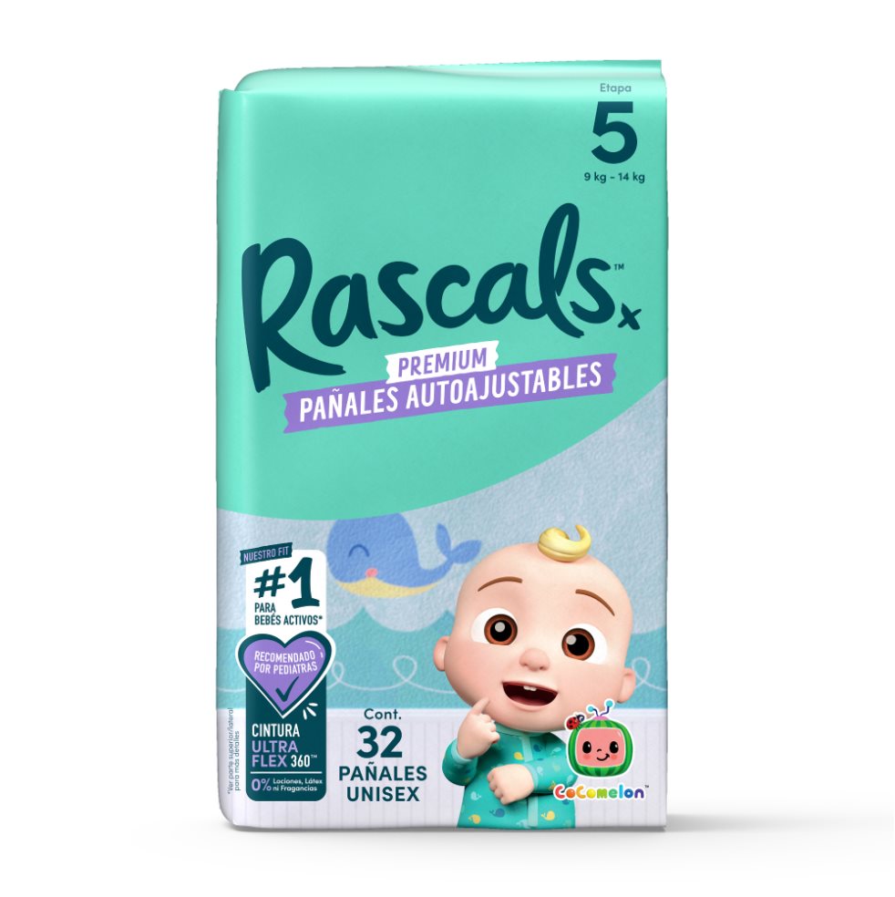 Pañales Rascals Cocomelon Pants T_5 Bebé 9-14 Kg x 32 Und Rascals Paquete x 32 Pañales Rascals Cocomelon Pants T_5 Bebé 9-14 Kg x 32 Und Rascals Paquete x 32