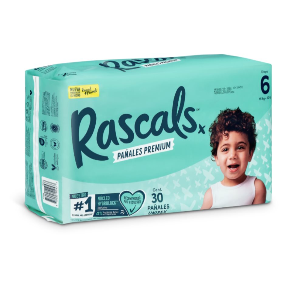 Pañales Rascals Baby Talla 6 16 Kg o más por 30 Unidades Rascals Baby Paquete x 30 Pañales Rascals, el pañal con el mejor desempeño! Los padres no somos sabios, serenos y no lo tenemos todo resuelto, pero si sabemos que la vida es lo suficientemente complicada para tener que lidiar