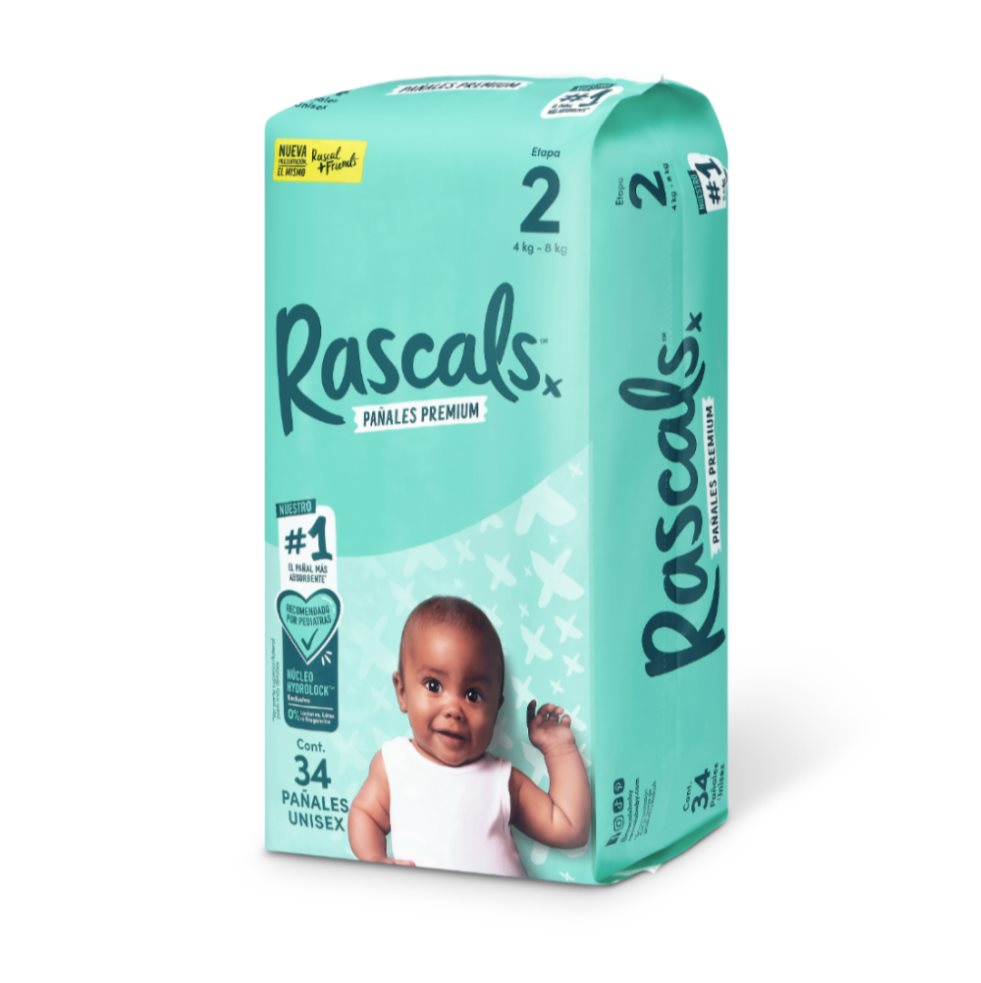 Pañal Rascal Pañales Rascals Baby Talla-2 Bebe de 4 a 8 Kg X 34 Unds Rascals Baby ...