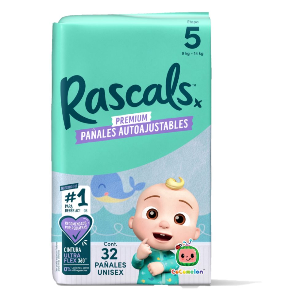 Pañales Rascal Cocomelon Pants T_5 Bebé 9-14 Kg 32 Und Rascals Baby Paquete x 32 