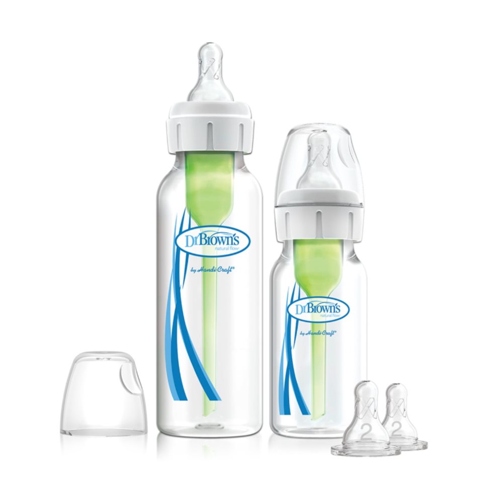 Teteros Dr Brown Recien Nacido Boca Estandar 4 y 8 Oz(0-6 M) Dr Browns Botella x 1 Kit de dos teteros Options+  de 8 y 4 onzas con un sistema de ventilación interno diseñado para evitar el vacio y la ingesta de aire y así disminuír el vómito, los eructos y gases, promoviendo una ali