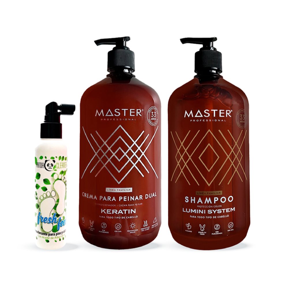 Kit Familiar Shampoo Lumini System x 1000 ml+Crema de Peinar Dual Keratina 1000ml+Desodorante Para Pies Fresh Feet x 150 ml MASTER PROFESSIONAL Frasco x 3 Uds undefined