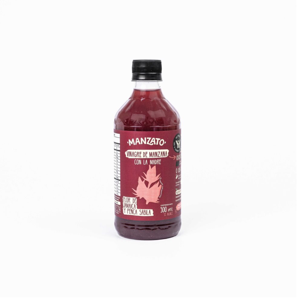 Vinagre de Manzana con flor de jamaica y penca sábila MANZATO 500ml x 1 Vinagre de Manzana con flor de jamaica y penca sábila MANZATO 500ml x 1