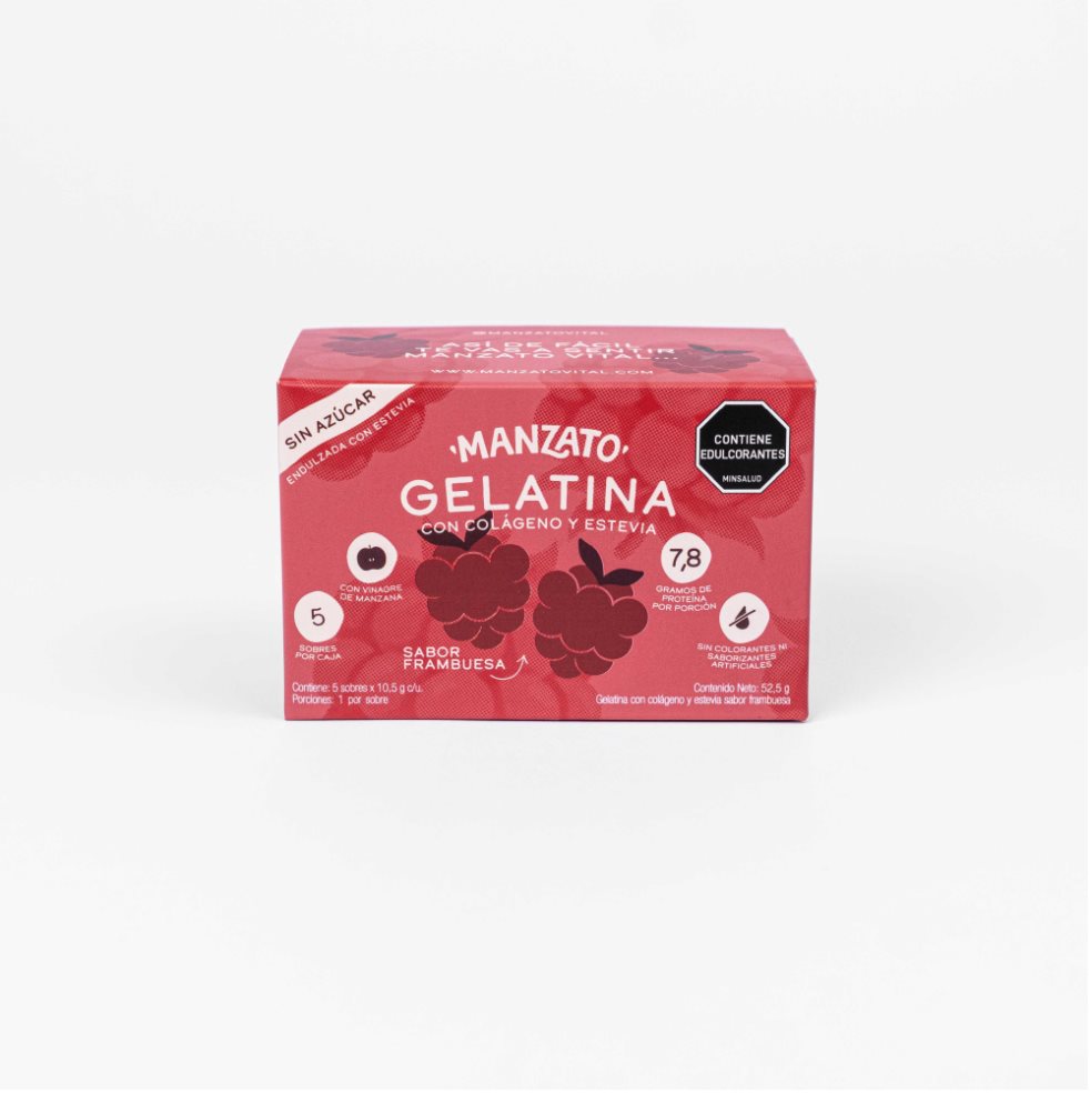 Gelatina sabor Frambuesa con colágeno y estevia x5 sobres MANZATO 52,5g x 1 Gelatina sabor Frambuesa con colágeno y estevia x5 sobres MANZATO 52,5g x 1