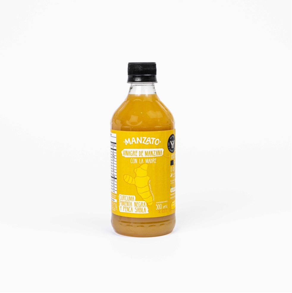 Vinagre de Manzana con cúrcuma, pimienta negra y penca sábila MANZATO 500ml x 1 Vinagre de Manzana con cúrcuma, pimienta negra y penca sábila MANZATO 500ml x 1