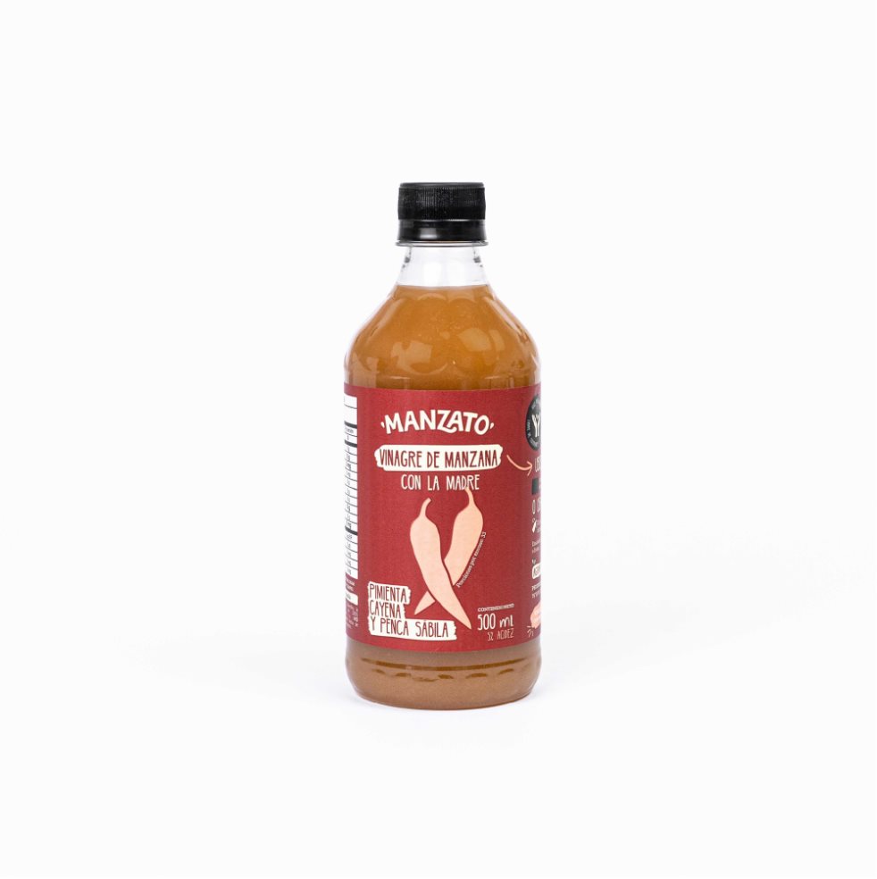 Vinagre de Manzana con pimienta cayena y penca sábila MANZATO 500ml x 1 Vinagre de Manzana con pimienta cayena y penca sábila MANZATO 500ml x 1