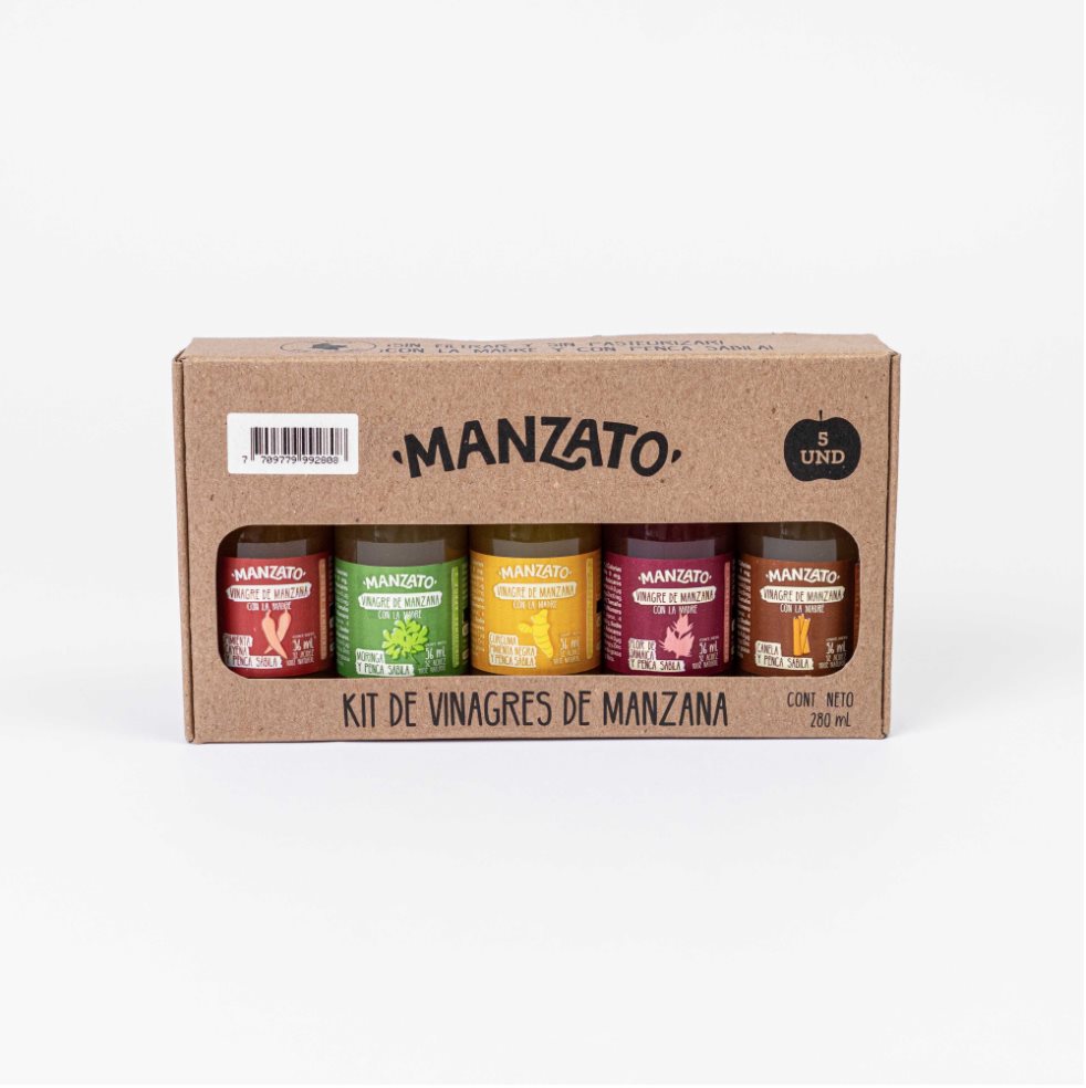 Kit de mini vinagres de manzana x 5 U 56ml c/u MANZATO 280ml x 1 Kit de mini vinagres de manzana x 5 U 56ml c/u MANZATO 280ml x 1