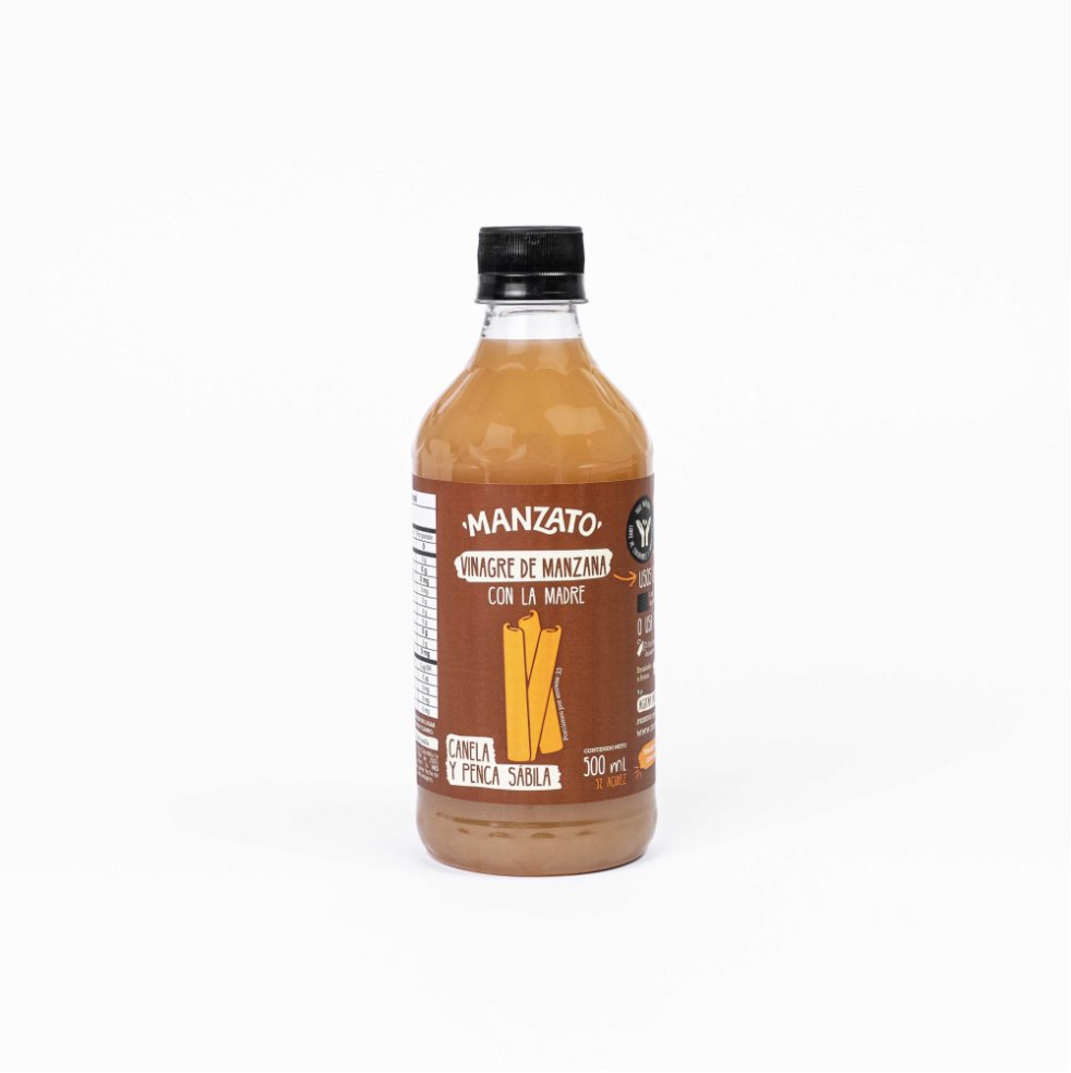 Vinagre de Manzana con canela y penca sábila MANZATO 500ml x 1 Vinagre de Manzana con canela y penca sábila MANZATO 500ml x 1