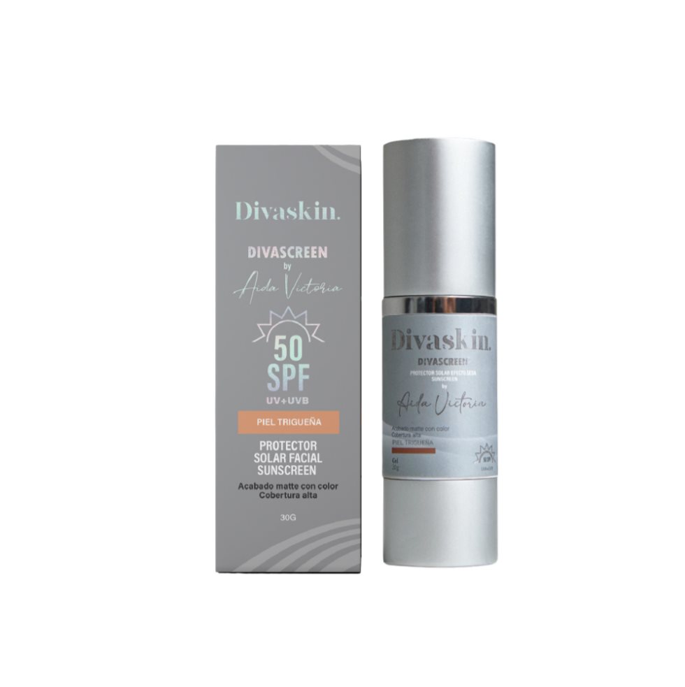 DIVASCREEN PIEL TRIGUEÑA DIVASKIN GEL x 1 Protección, cuidado y belleza en un solo paso. Esta pantalla facial con color combina ingredientes activos como ácido hialurónico, vitamina C, melatonina, centella asiática y aceite de rosa mosqueta p