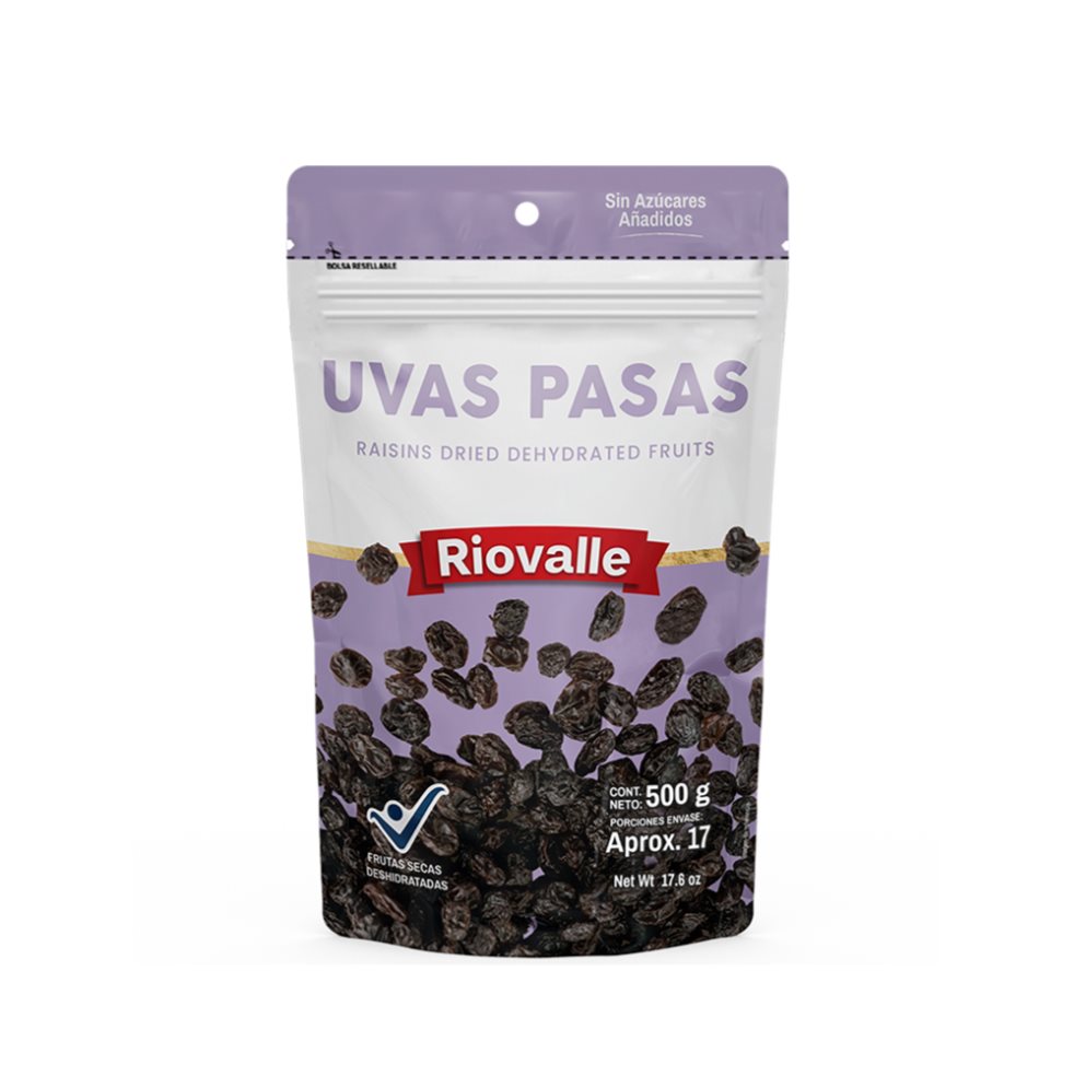 Uvas Pasas Riovalle Mediana 500 g  Riovalle Bolsa x 1