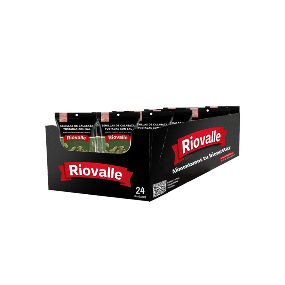 Semillas Riovalle Calabaza Tostada Salada display 24 unidades 35g Riovalle Bolsa x 24