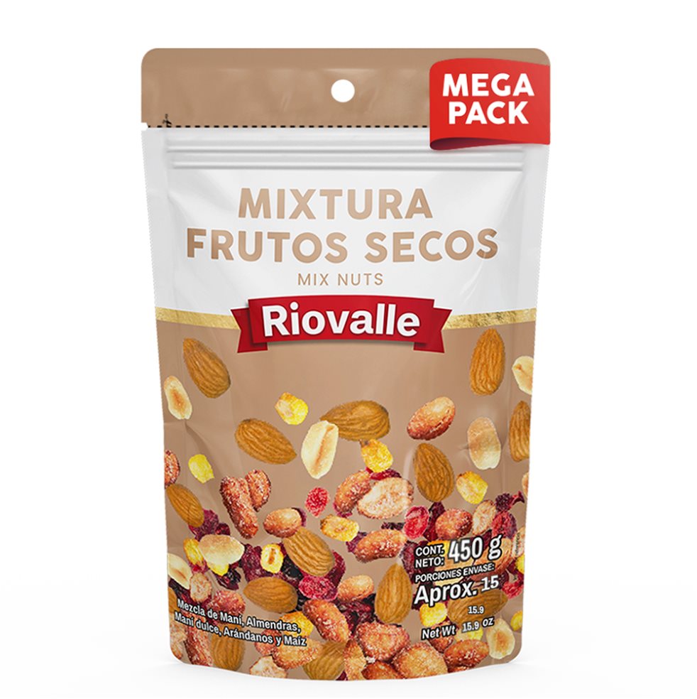Mixtura de Frutos Secos Riovalle 450g Megamarket Bolsa doypack x 1 Mixtura de Frutos Secos Riovalle 450g Megamarket Bolsa doypack x 1