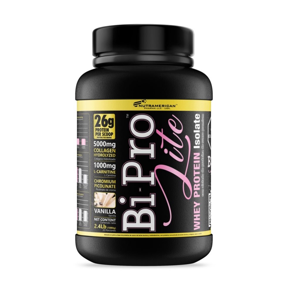 Bipro Lite 2.4 lb Proteina + L-carnitina + Colageno Hidrolizado NUTRAMERICANPHARMA Tarro x 2.4 Lb (1080g) 