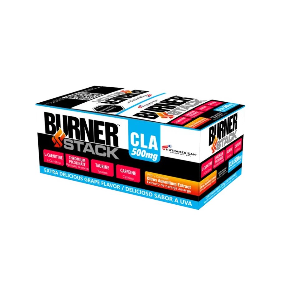 Burner Stack X 50 Sobres Movilizador de Grasa + Pre entreno NUTRAMERICANPHARMA Caja x Tarro X 50 sobres C/U 6g 0.8 Lb (360g) 