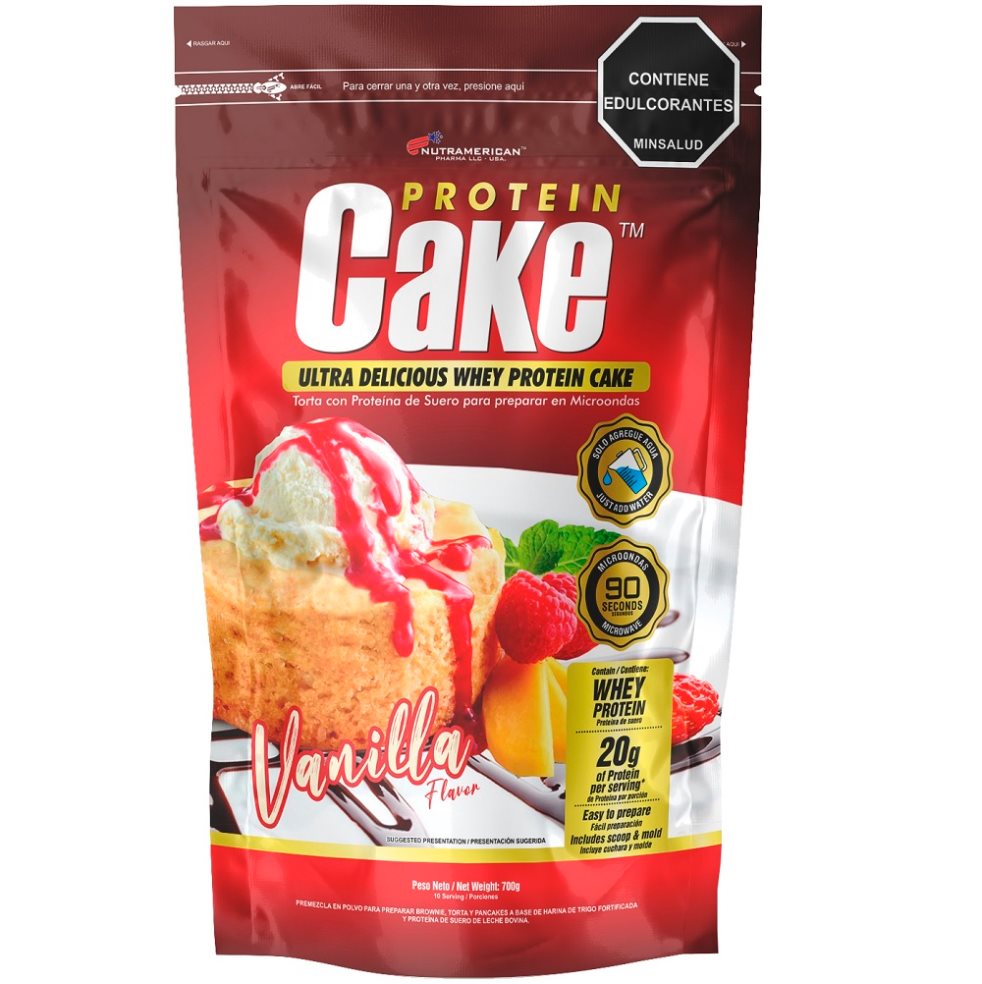 Protein Cake Vainilla Torta + Cake + Snack NUTRAMERICANPHARMA Bolsa x 1.54 Lb (700g) Protein Cake, es una mezcla para preparar una deliciosa torta rica en proteínas de suero lácteo, ideal para personas que desean tener una buena nutrición basada en un consumo apropiado de nutrientes.