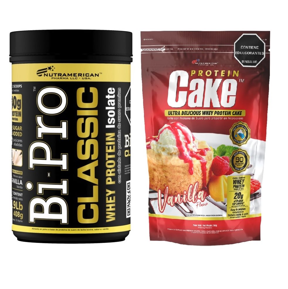 Combo Proteina Bipro Classic Vainilla 1 lb + Protein Cake Vainilla Torta + Cake + Snack NUTRAMERICANPHARMA Tarro x 0.9 Lb (408g) y 1.54 Lb (700g) Combo para para máxima fuerza y volumen muscular, se compone de 1 Bipro Classic 1 lb, es una proteína de suero de alta pureza y concentración, con mínimos niveles de grasa y lactosa.
1 Protein Cake,