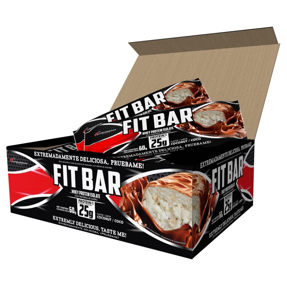 Fit Bar Coco 720 g Barra de proteina + Snack NUTRAMERICANPHARMA Caja x Caja X 12 Barras C/U 60 g 1.58 Lb (720g) 