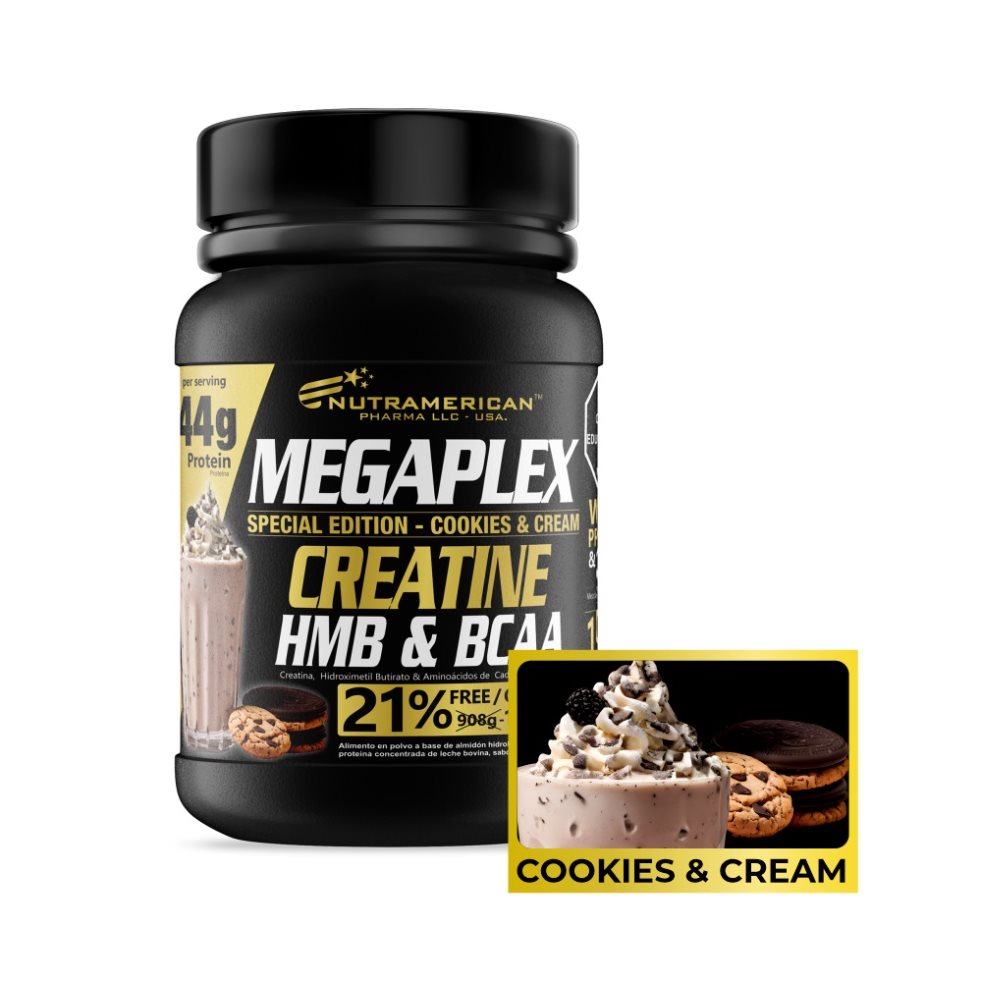 Megaplex Creatine Power 2 lb Cookies and Cream Proteina Hipercalorica + Creatina NUTRAMERICANPHARMA Bolsa x 2.43 Lb (1100g) 
