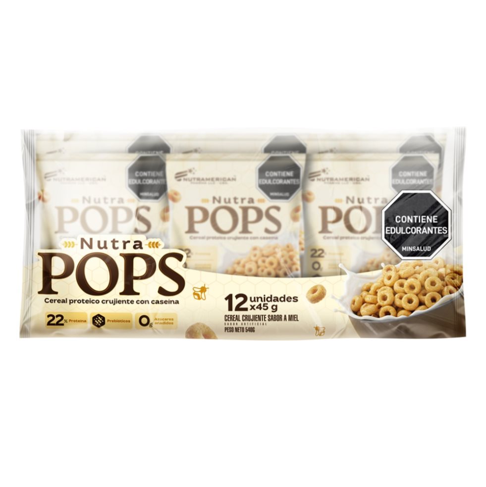 Cereal Proteico NUTRA POPS Miel 1.1 lb Bolsa X 12 Und x 45 g 540 g NUTRAMERICANPHARMA Bolsa x Bolsa X 12 Und x 45 g 1.1 lb 540 g