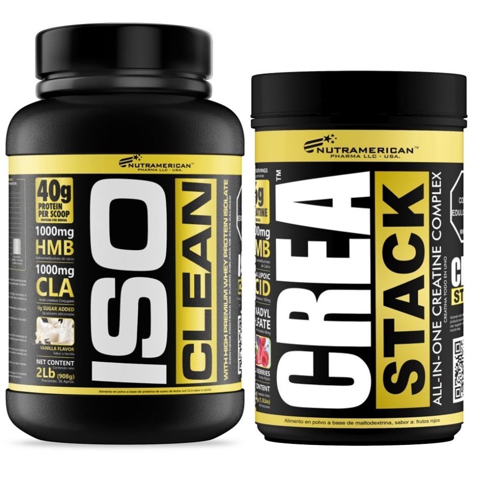 Combo Proteina Iso Clean 2 lb + Creatina Crea Stack 1.3 LB NUTRAMERICANPHARMA Tarro x 2 Lb (908g) y 1.3 Lb (600g) 