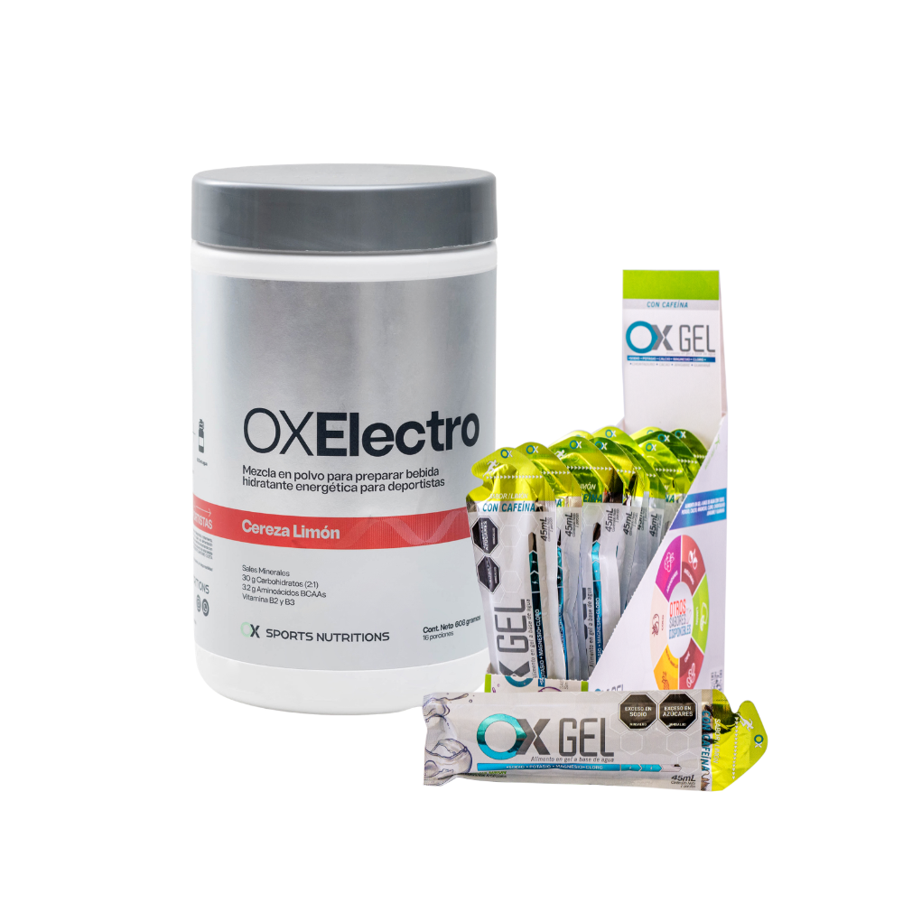 Combo Energía Hidratante Ox Electro Cereza Limón + Ox Gel Limón con Cafeina Ox Sports Nutrition Envase plástico x 1 Combo Energía Hidratante Ox Electro Cereza Limón + Ox Gel Limón con Cafeina Ox Sports Nutrition Envase plástico x 1