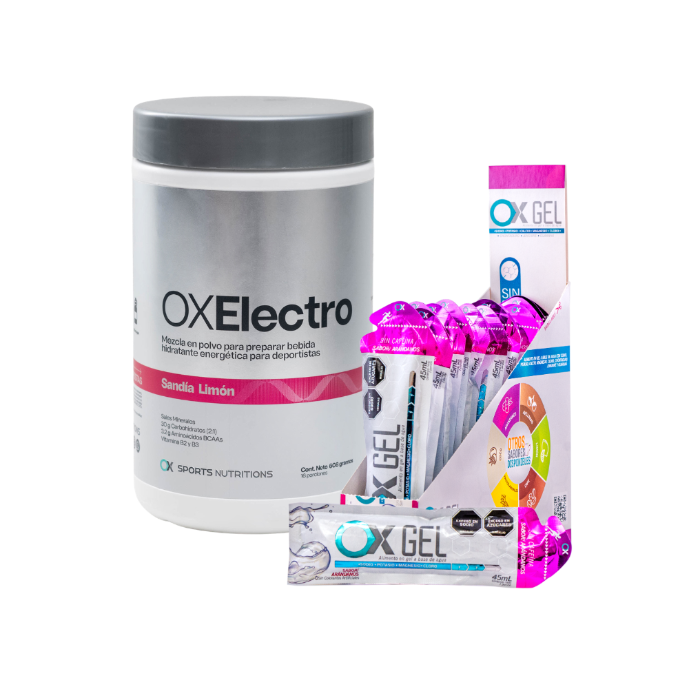 Combo Energía Hidratante Ox Electro Sandia Limón + Ox Gel Arandanos sin Cafeina Ox Sports Nutrition Envase plástico x 1 Combo Energía Hidratante Ox Electro Sandia Limón + Ox Gel Arandanos sin Cafeina Ox Sports Nutrition Envase plástico x 1