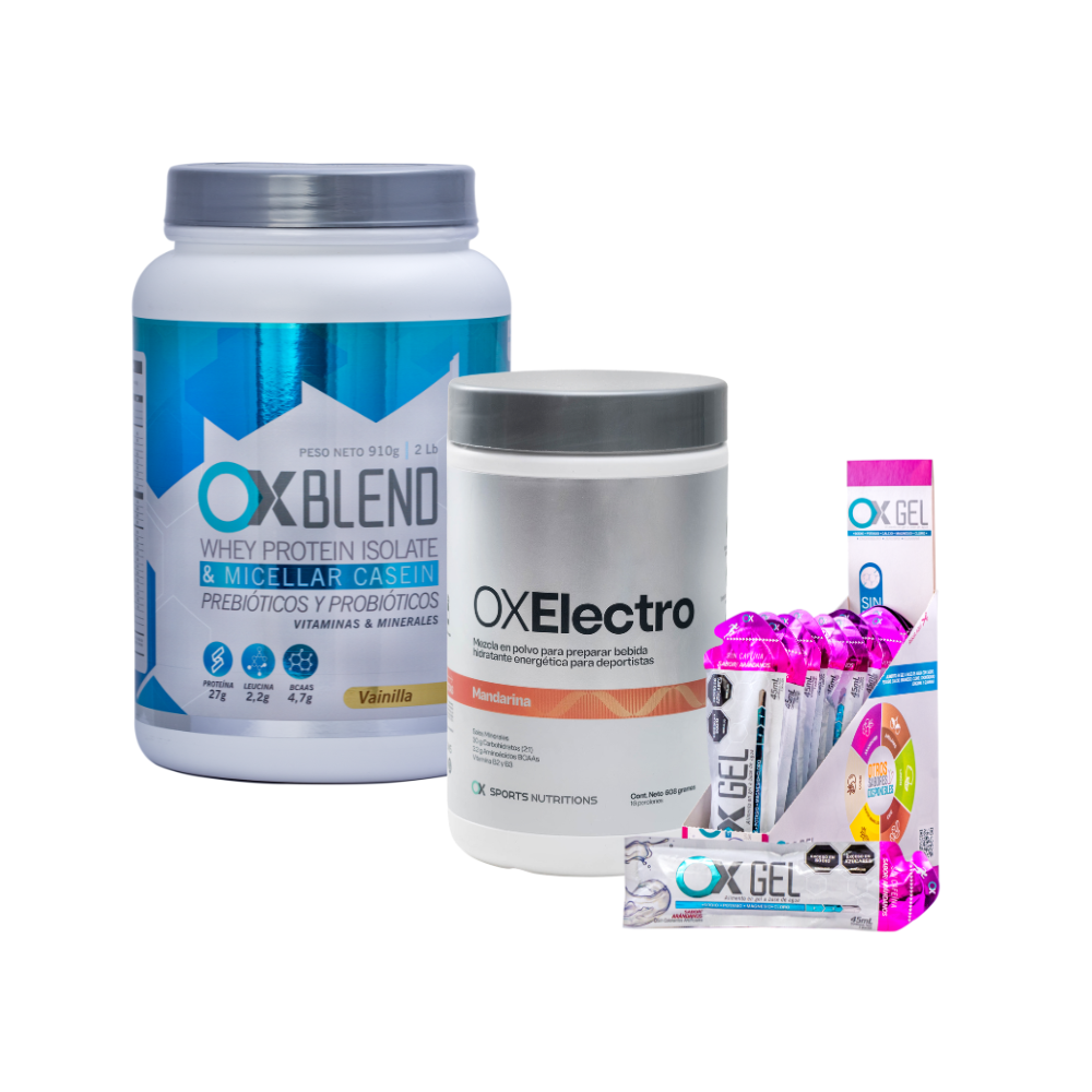 Combo Proteína+ Hidratante + Gel energético Ox Blend Vainilla, Ox Electro Mandarina, Ox Gel Arandanos sin Cafeina Ox Sports Nutrition Envase plástico, Sachet x 1 Combo Proteína+ Hidratante + Gel energético Ox Blend Vainilla, Ox Electro Mandarina, Ox Gel Arandanos sin Cafeina Ox Sports Nutrition Envase plástico, Sachet x 1