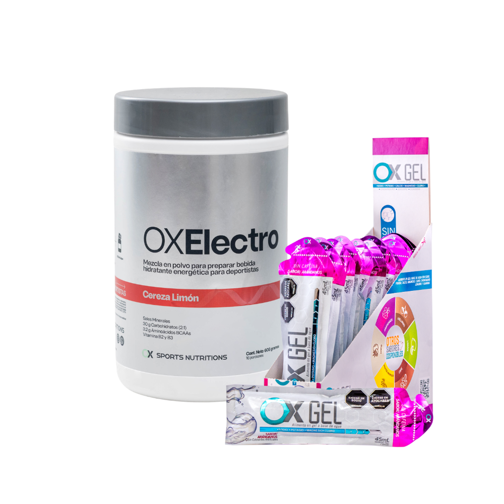 Combo Energía Hidratante Ox Electro Cereza Limón + Ox Gel Arandanos sin Cafeina Ox Sports Nutrition Envase plástico x 2 Combo Energía Hidratante Ox Electro Cereza Limón + Ox Gel Arandanos sin Cafeina Ox Sports Nutrition Envase plástico x 2