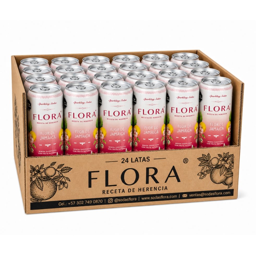Flor de Jamaica 310ml x 24 und Sodas Flora 310ml x 24 und FLORA Receta de Herencia – Flor de Jamaica (Limón suave)
Sin azúcar, suavemente dulce, gasificada, sabor natural de flor de jamaica con un limón suave que realza su frescura; sedosa, redonda y delicad