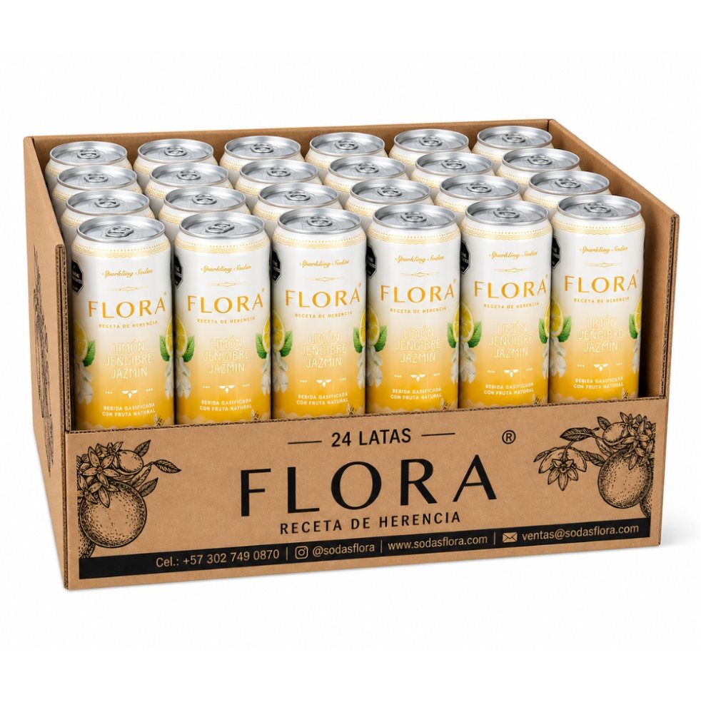 Limón Jengibre Jazmín  310ml x 24 und Sodas Flora lata 310 ml x 24
