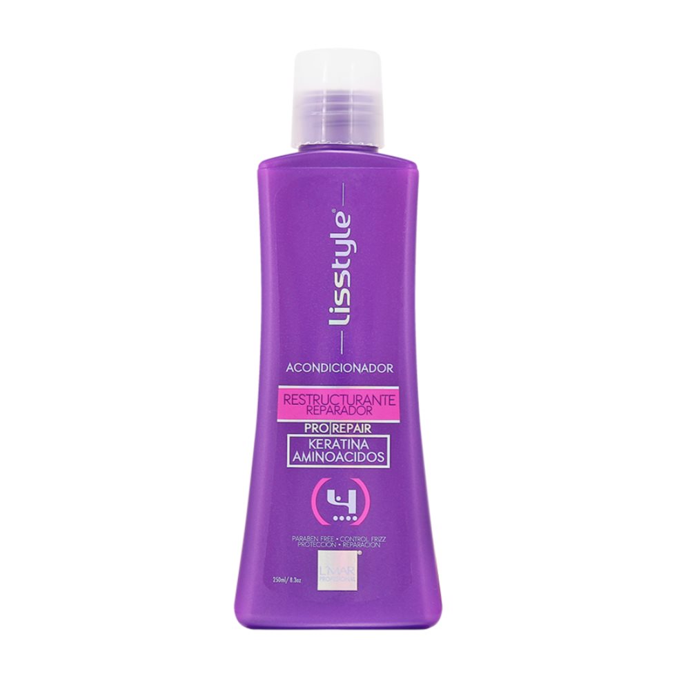 ACONDICIONADOR REESTRUCTURANTE Y REPARADOR LISSTYLE 250ml LISSTYLE  x 250ml Exclusiva formula SIN SAL y LIBRE DE PARABENOS que ofrece un excelente acondicionamiento, reparando y fortificando la estructura del cabello permitiendo mantener y prolongar los excelentes resultados 