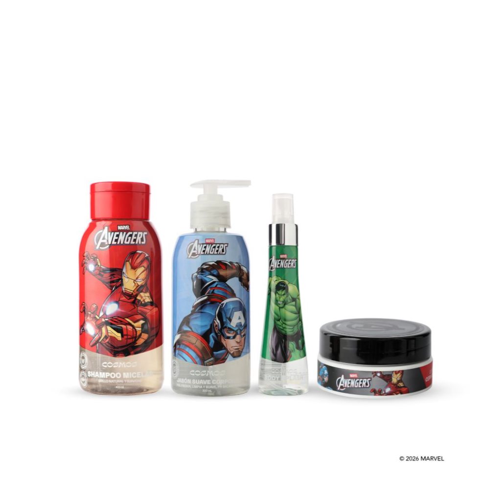 Kit Capilar Avengers Disney Fragancia Aventura Verde CMS Cosmos Edición exclusiva Avengers x 4 Kit Capilar Avengers Disney Fragancia Aventura Verde CMS Cosmos Edición exclusiva Avengers x 4