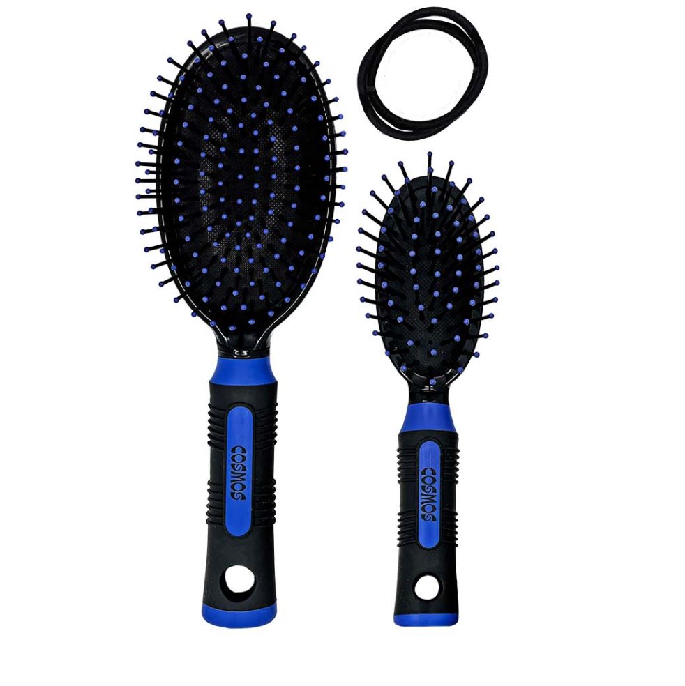 SET X 2 CEPILLOS  OLAVALADO GRANDE  Y PEQUEÑO COSMOS Cosmos Blister x 1 Este set de dos cepillos ovalados, grande y pequeño, es la solución perfecta para desenredar tu cabello rápidamente. Con un mango antiderrapante y una forma acojinada, estos cepillos están diseñados p