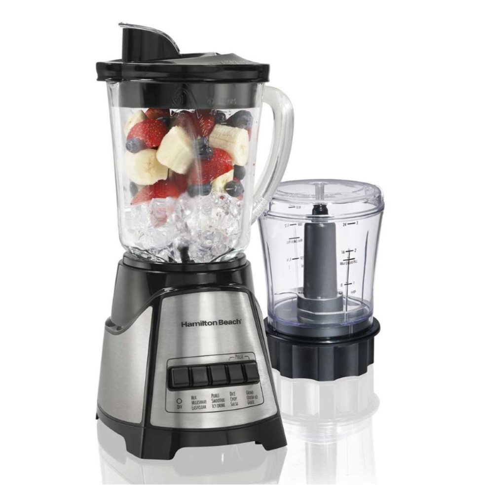 Licuadora + Picatodo Hamilton Beach 58149 Hamilton Beach Caja x 1 Con 700 watts de potencia, esta licuadora licúa, mezcla, pulveriza y tritura con facilidad, permitiéndote preparar salsas, batidos, smoothies, purés, cócteles y más.
Incluye un picador de 3 tazas, per