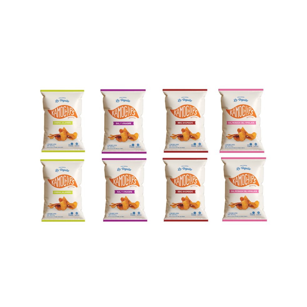 Chips de batata con sabores surtidos, Display x 8 unds crujientes y deliciosos. KAMOCHIPS Chips de batata x 8