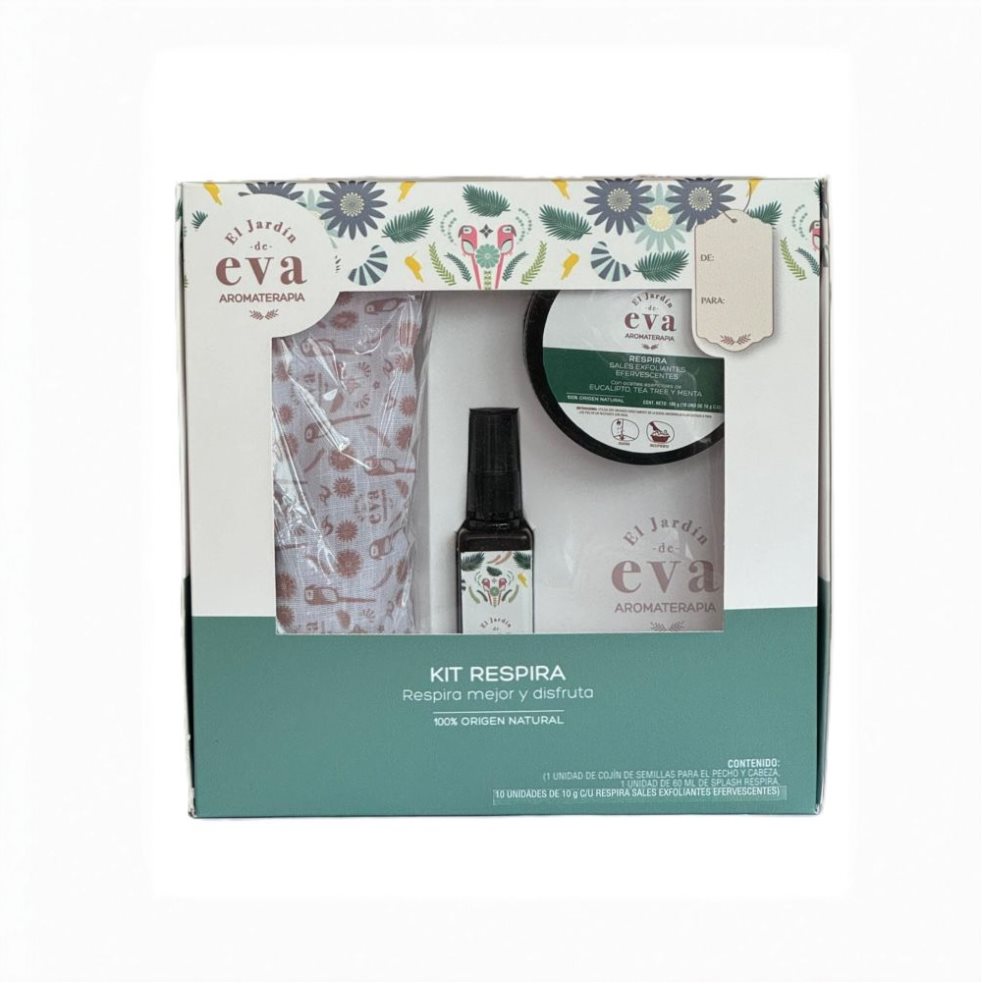 Kit Respira - Enfócate El Jardín de Eva x 3 unidades El Jardín de Eva Caja x 1 Hecho a base de aceites esenciales de Eucalipto, Tea tree y Menta, combinados para ofrecerte un respiro revitalizante cuando más lo necesitas. Perfecto para aclarar la mente, despejar las vías respira