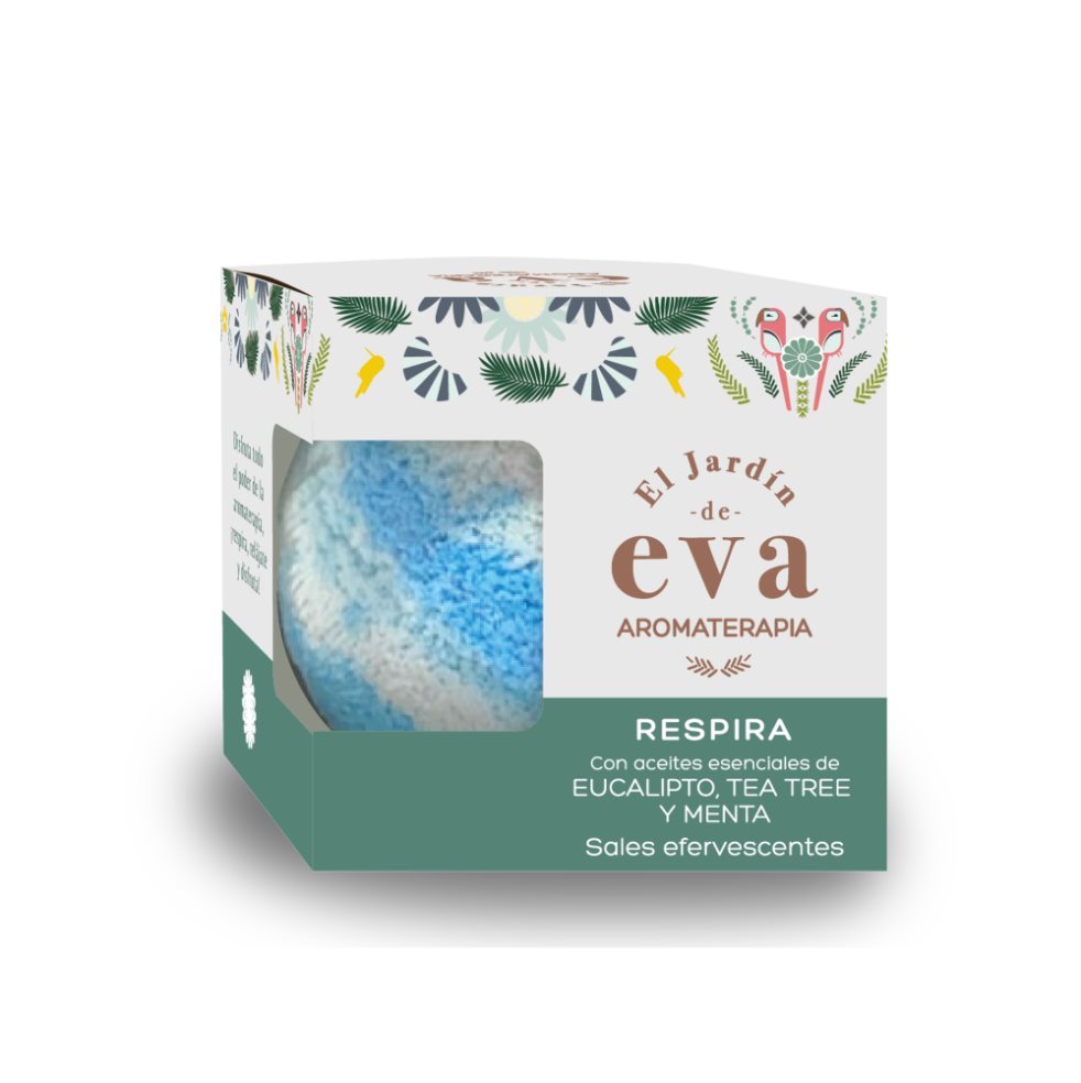 Sales Exfoliantes  Efervescentes El Jardin de Eva Respira x 115 g  El Jardín de Eva  Caja x 1 profundamente y renovar tu energía.

Nuestras Sales Efervescentes Respira, con aceites esenciales de Eucalipto, Tea tree y Menta, son perfectas para enfocarte y respirar mejor. Cuando entran en contac