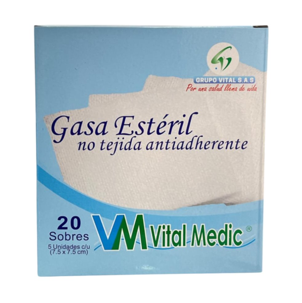 Gasa Estéril No Tejida 7.5x7.5cm Caja x20 Sobres x5und  VITAL MEDIC CAJA X 20 SOBRES X 5UND x 20UND