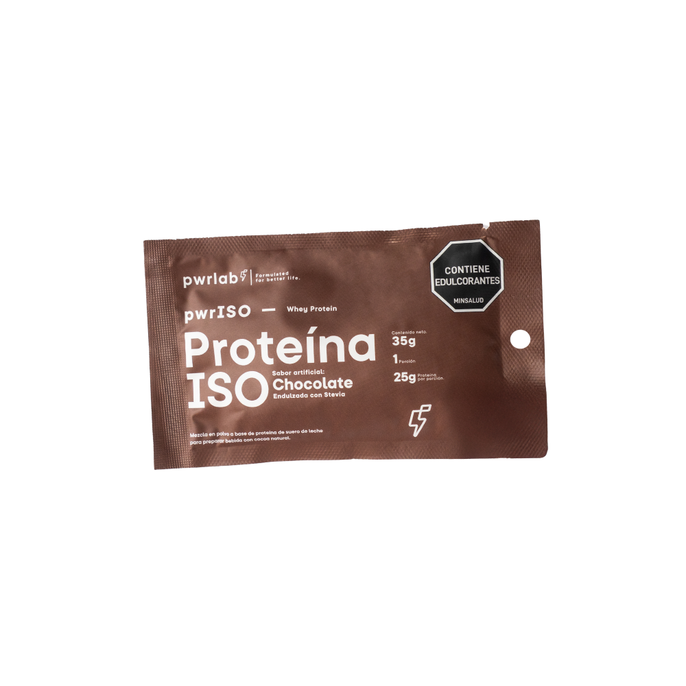 Monodosis Proteína ISO Chocolate Powerlab Sachet x 1 Está elaborada a partir de una combinación de proteína aislada y concentrada de suero de leche, cacao natural y un premix de vitaminas que apoyan el metabolismo energético y el bienestar general. Su p