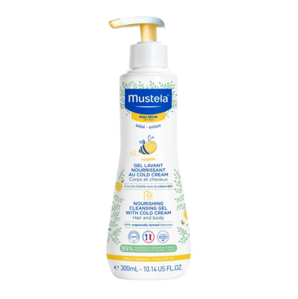 Mustela Gel de Baño Piel Seca 300 ml Mustela 300 ml x 300 ml El Gel Cabello y Cuerpo Cold Cream limpia de forma segura y eficaz el cabello y la piel de su bebé mientras protege la piel de su bebé de los efectos resecantes del baño.