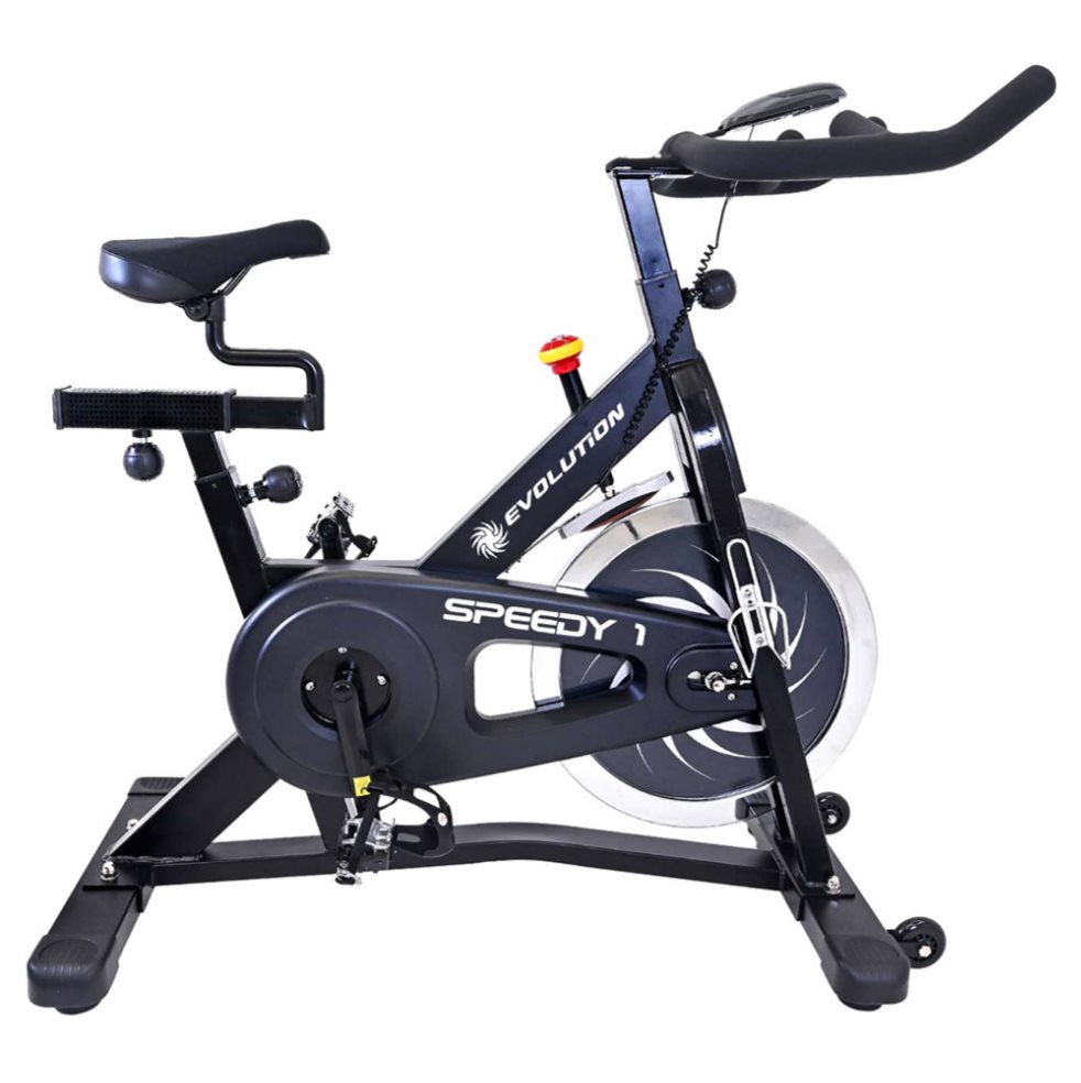 BICICLETA SPINNING EVOLUTION SPEEDY 1 NEGRA EVOLUTION FITNESS Individual x 1 ĦRevoluciona tu entrenamiento con la Spinning EVO SPEEDY 1! Su volante delantero de 20 kg y sistema de transmisión por correa garantizan una experiencia de pedaleo suave y silenciosa, el manillar sume