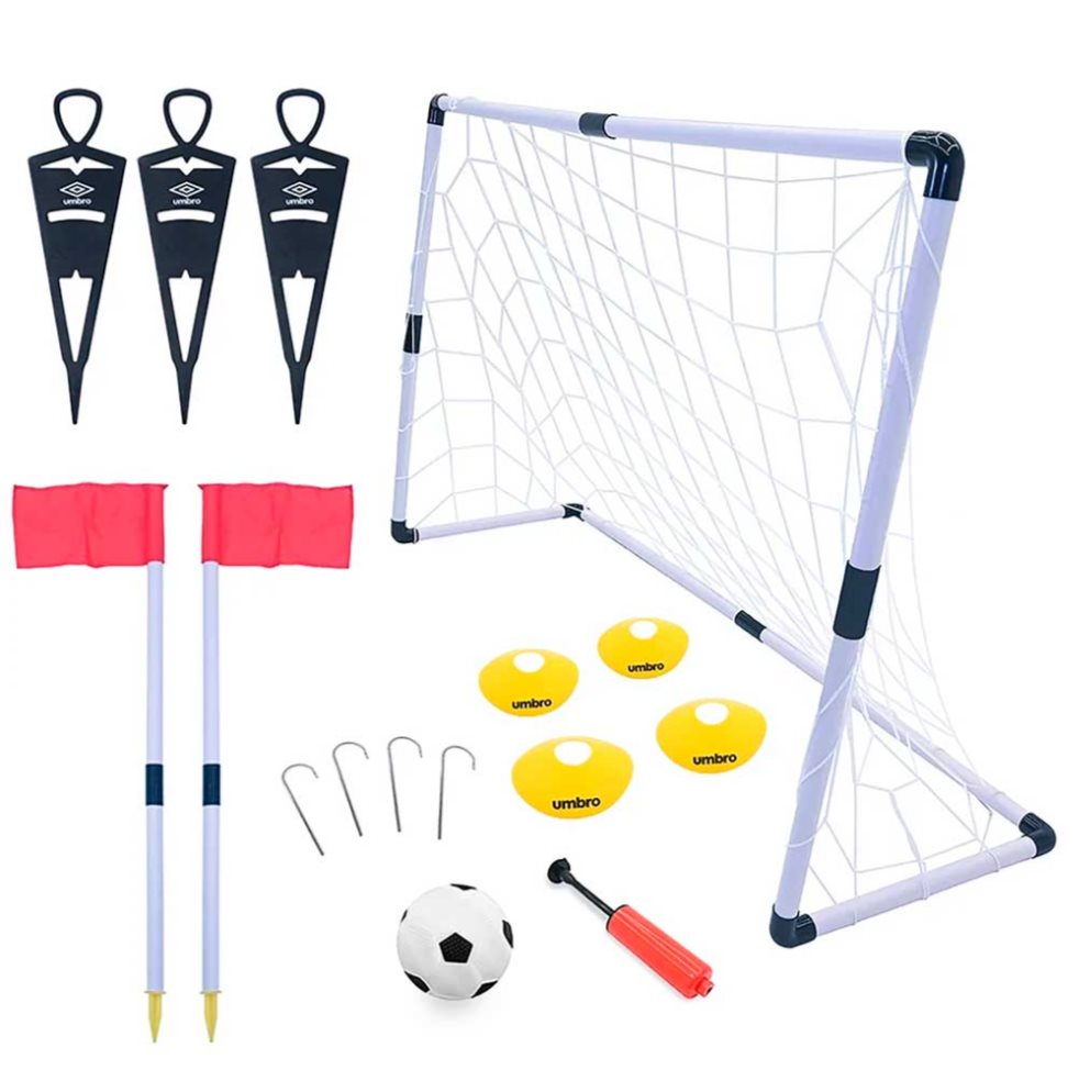 Set de fútbol UMBRO Trainer UMBRO Individual x 1 Convierte cualquier espacio en un campo de fútbol con el Set de fútbol UMBRO Trainer este completo kit incluye una portería de PVC, balones, conos, banderines y accesorios diseñados para potenciar sus