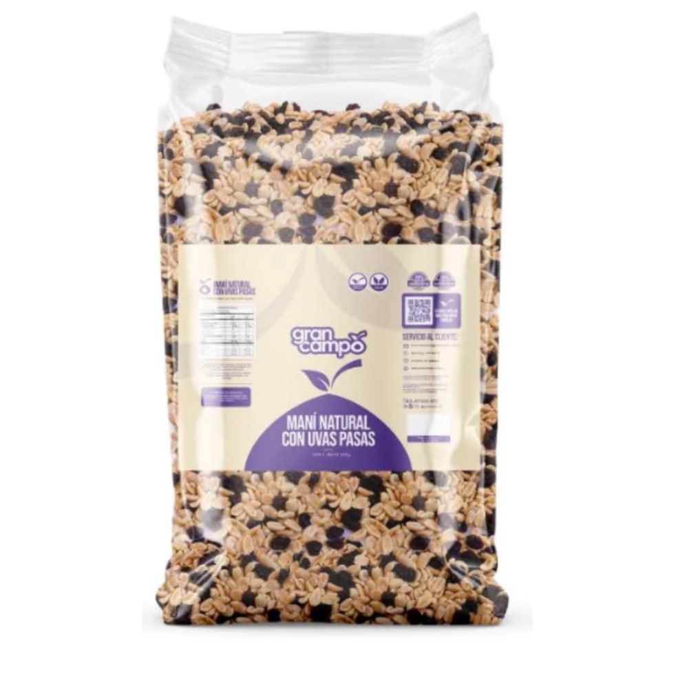Maní Natural con Uvas Pasas Gran Campo Bolsa 1000gr Gran Campo Bolsa x 1000 gr 