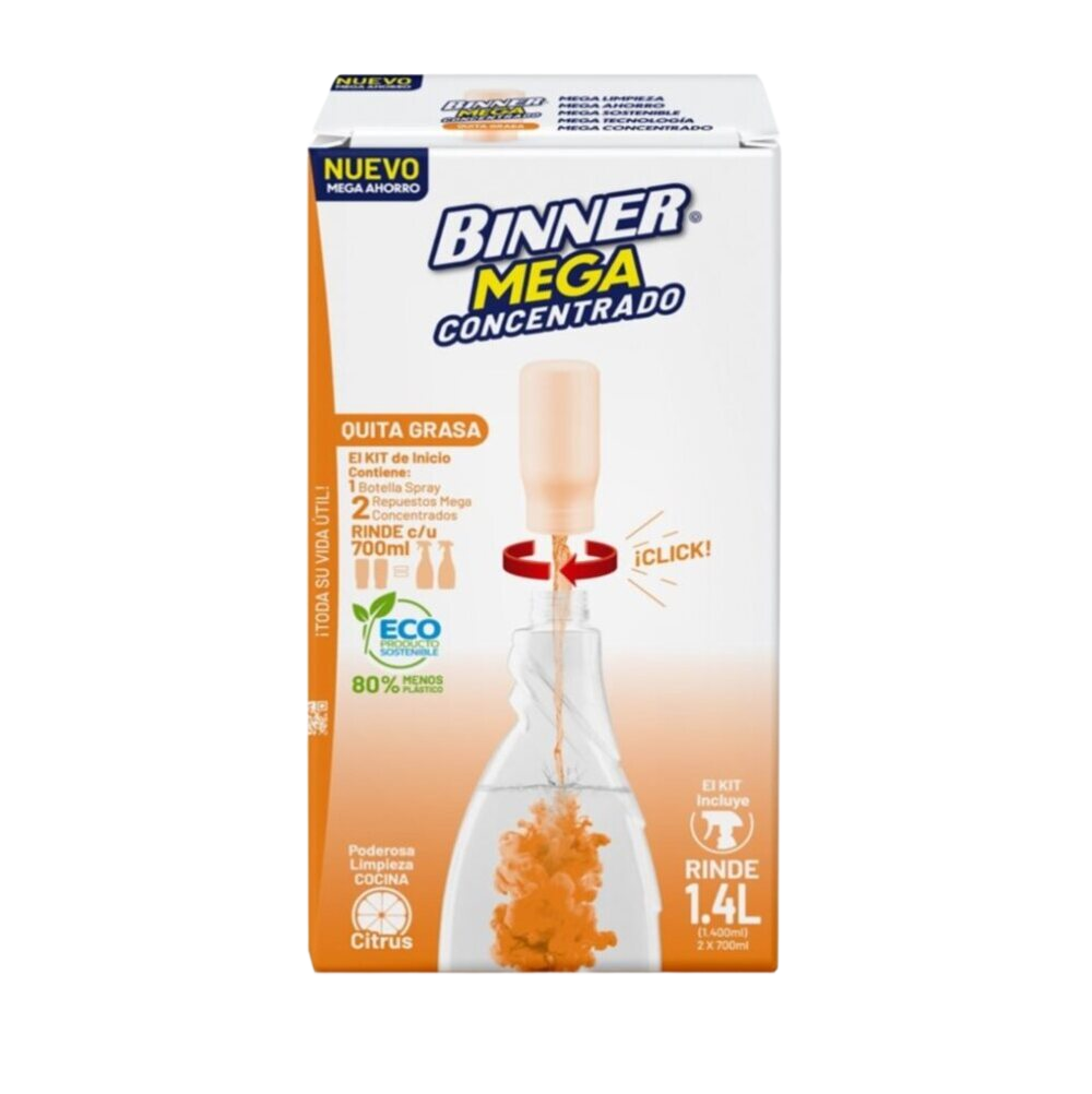 Kit Limpiador mega concentrado quita grasa para cocinas +2 Repuestos Binner Frasco x 1