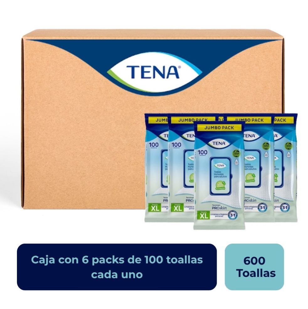 Toallas Húmedas Tena Para Adultos Tamaño XL Sin Alcohol 100 Und Tena Caja x 6 Toallas Húmedas Tena Para Adultos Tamaño XL Sin Alcohol 100 Und Tena Caja x 6