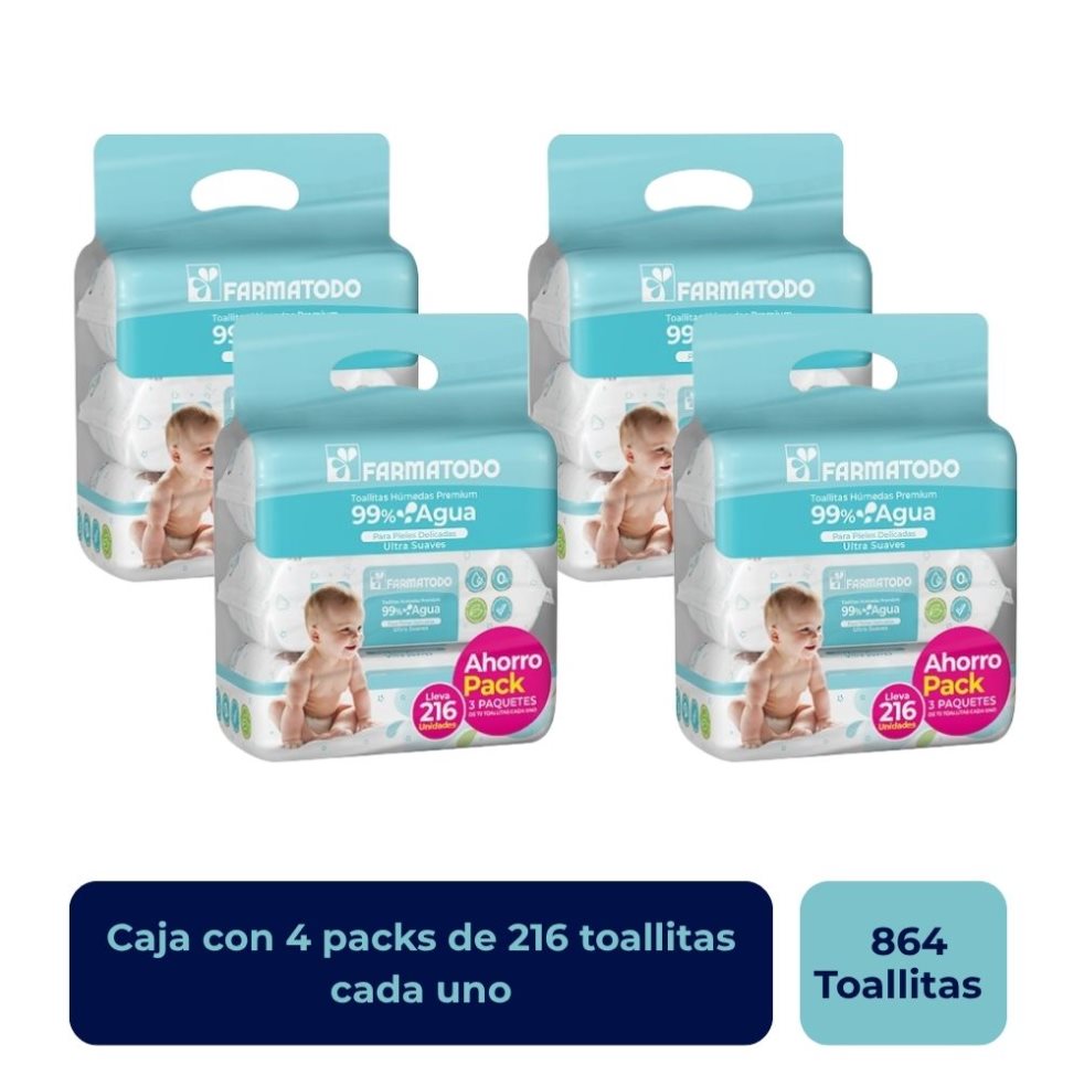 Toallitas Húmedas Farmatodo Bebé Premium 99% Agua Pack x 216 und. Farmatodo Caja x 4 Toallitas Húmedas Farmatodo Bebé Premium 99% Agua Pack x 216 und. Farmatodo Caja x 4