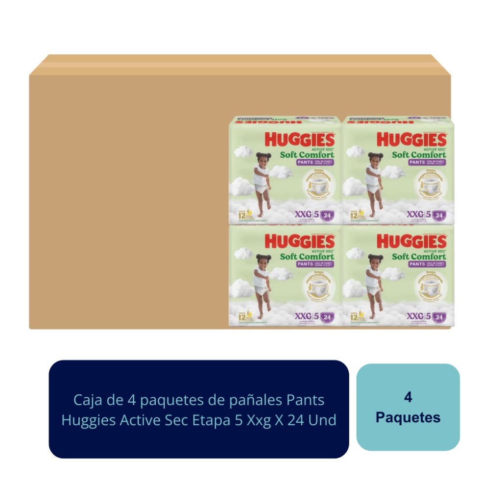 Pañales Pants Active Sec Etapa 5 Xxg X 24 Und Huggies Caja x 4 Pañales Pants Active Sec Etapa 5 Xxg X 24 Und Huggies Caja x 4