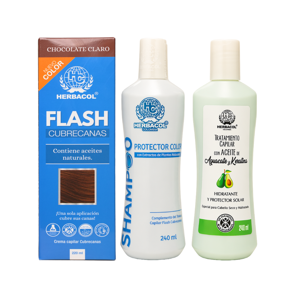 KIT CUBRECANAS CHOCOLATE CLARO HERBACOL TINTE CAPILAR CUBRECANAS SHAMPOO Y TRATAMIENTO x 3 Cubre tus canas en 1 hora y protege el resultado con el shampoo que sella el color. Sin amoníaco, sin peróxido, sin mezclas: listo para aplicar directo del frasco.