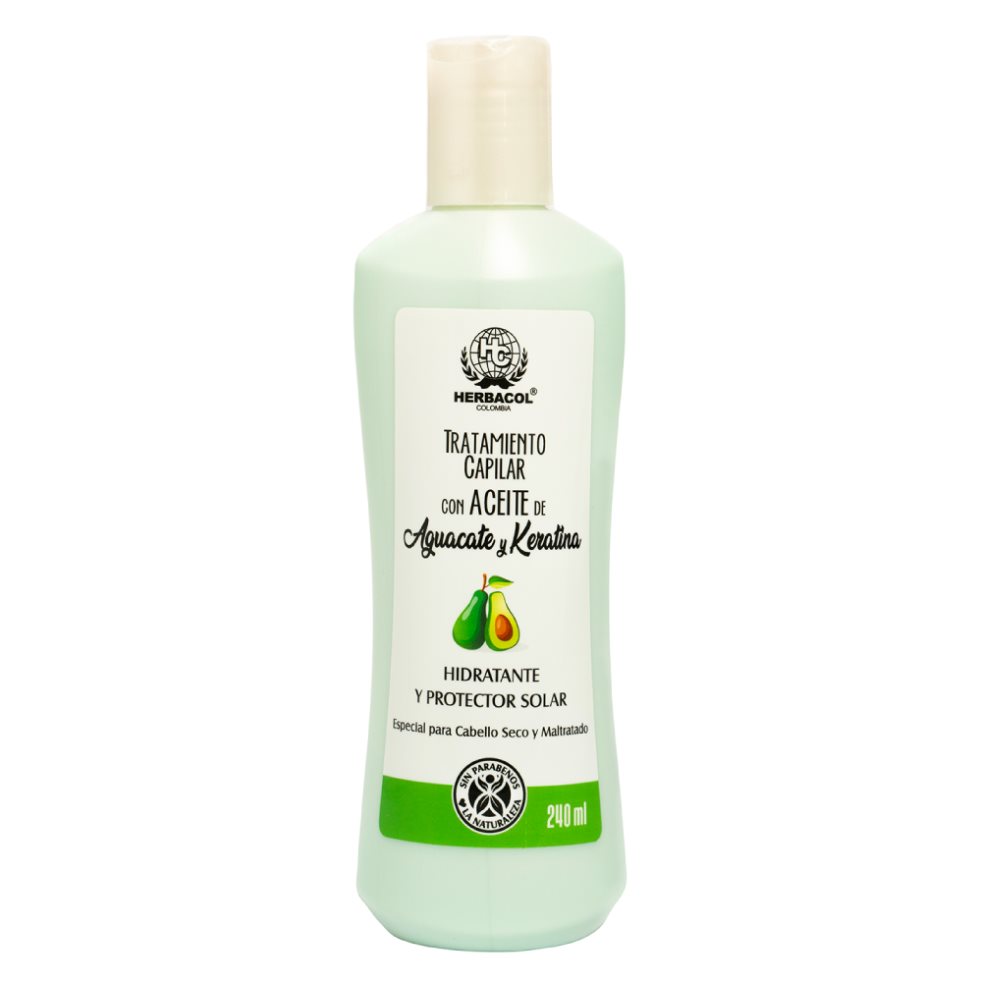 TRATAMIENTO CON ACEITE DE AGUACATE HERBACOL FRASCO x 1 Nuestro Tratamiento Capilar de Aguacate combina el poder nutritivo del aceite de aguacate y el aceite de almendras dulces con activos reparadores como la keratina hidrolizada y el colágeno. Esta fórmu